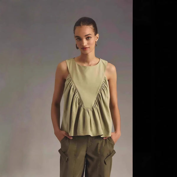 Chaleco Plisado para Mujer Cuello Redondo sin Mangas