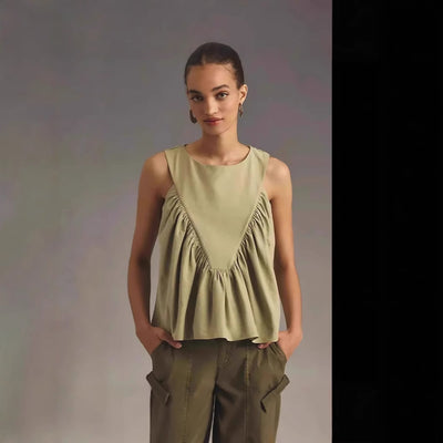 Chaleco Plisado para Mujer Cuello Redondo sin Mangas