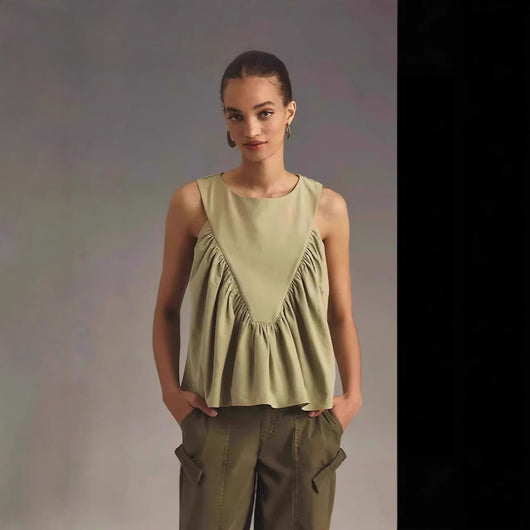 Chaleco Plisado para Mujer Cuello Redondo sin Mangas