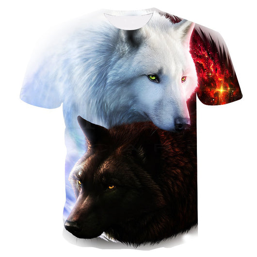 Playera Pareja Lobos 3D - Blanco y Negro Manga Corta - Image 3