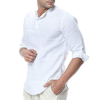 Camisa Casual de Algodón y Lino para Hombre - Image 3