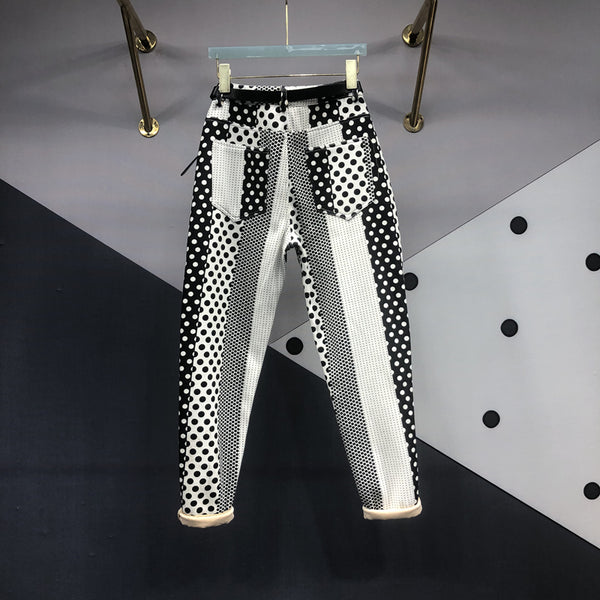 Pantalones Vaqueros Estampados con Lunares y Teñido Versátil para Mujer