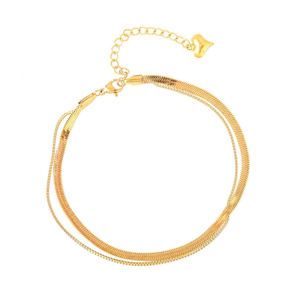 Pulsera Tobillera Doble Serpiente Chapada en Oro Rosa 18K