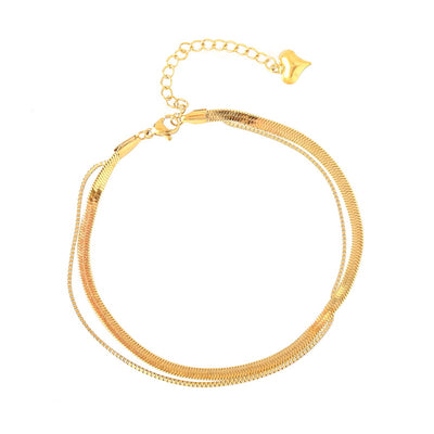 Pulsera Tobillera Doble Serpiente Chapada en Oro Rosa 18K