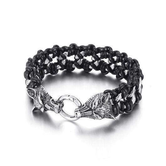 Pulsera de Acero Titanio y Cuero Trenzado para Hombre - Image 4