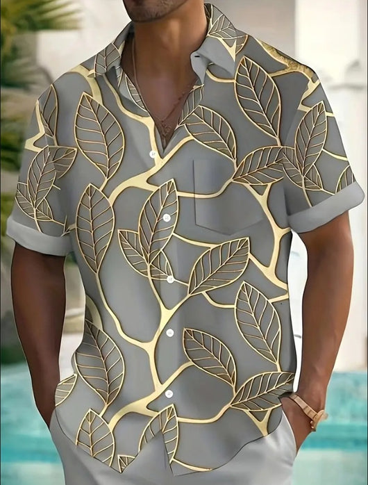 Camisa Estampada para Hombre con Cuello Solapa de Manga Corta - Image 7