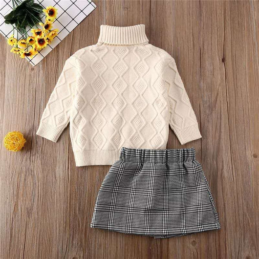 Conjunto Elegante: Suéter Cuello Alto + Falda Escocesa - Image 2