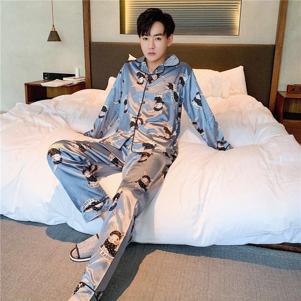 Pijama Largo Hombre Ice Silk Transpirable y Fresco