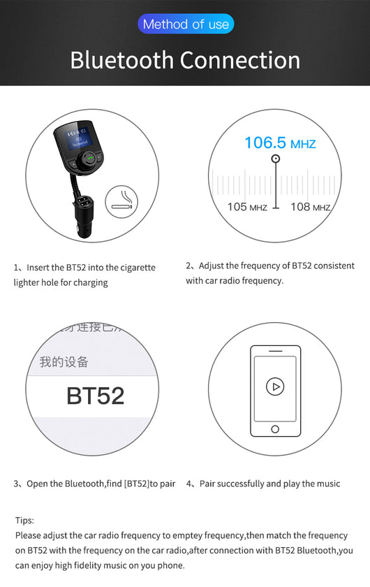Transmisor FM Bluetooth con Carga Rápida para Auto BT56 - Image 21