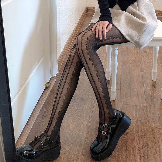 Medias Estilo Japonés con Encaje - Pantys Finos Resistentes al Desgarrado