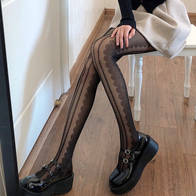 Medias Estilo Japonés con Encaje - Pantys Finos Resistentes al Desgarrado