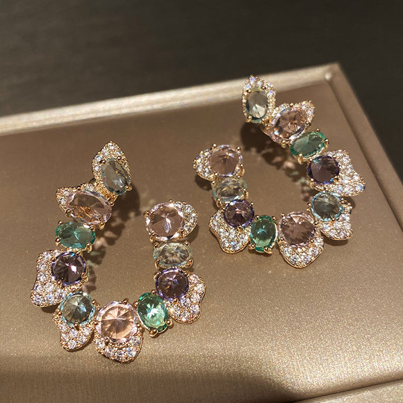 Aretes de Cristal Irregular en Colores Caramelo
