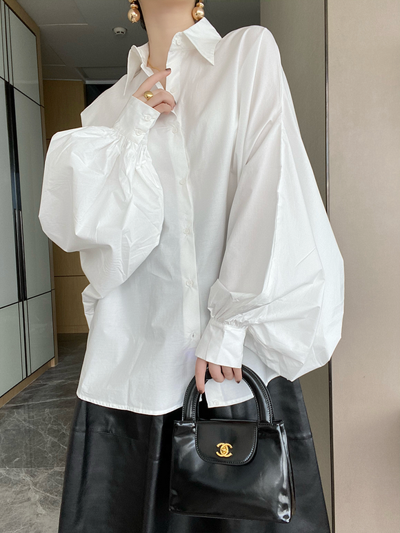 Blusa de Algodón Puro Blanca con Mangas Farol - Diseño Minimalista Versátil