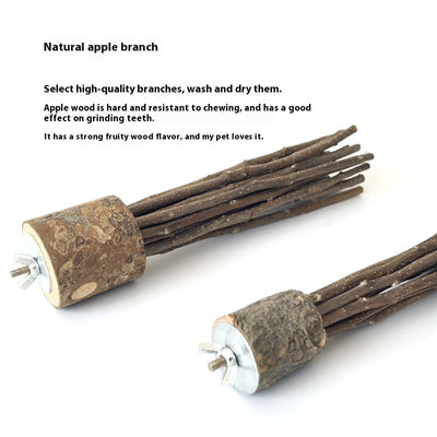Medium natural applewood log molar rod toy with multiple branches and a metal wing nut for small pets. - Image 2