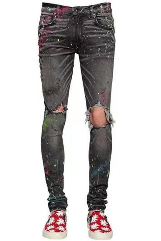 Jeans Gris Stretch Vintage con Efecto Pintura Desgastada para Hombre - Image 4