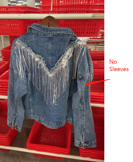 Chaqueta Denim Corta Suelta con Flecos para Mujer - Image 12