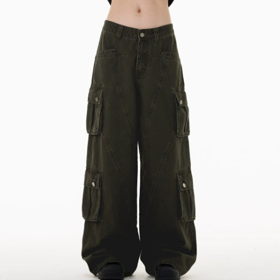 Pantalones Cargo Denim Retro Deconstruidos Unisex Holgados