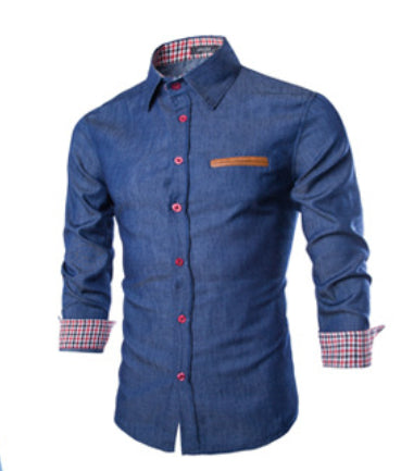 Camisa Vaquera Azul Entallada de Manga Larga para Hombre - Image 2
