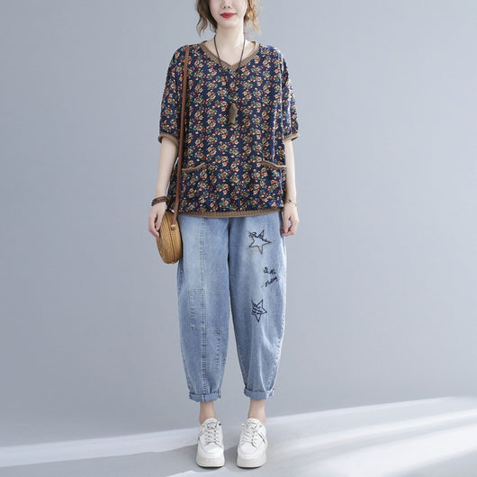 Blusa Estampada Escote V Manga Corta para Mujer - Image 6