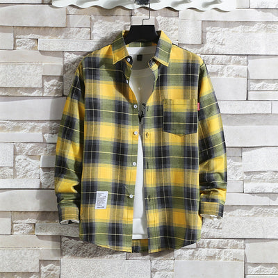 Camisa Cuadriculada Manga Larga Estilo Coreano Corte Relajado - Image 3