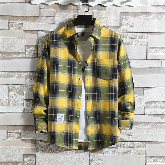 Camisa Cuadriculada Manga Larga Estilo Coreano Corte Relajado - Image 3