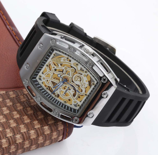 Reloj Automático Hombre con Esfera Transparente Barril - Correa de Cuero - Image 7