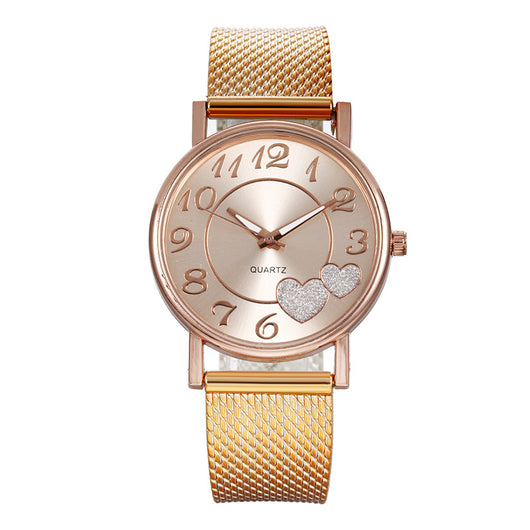 Reloj de Pulsera Dama Malla Dorada con Diseño de Corazón - Image 7