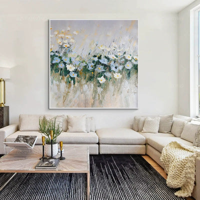 Cuadro Moderno Flores Azules Óleo Sobre Lienzo para Decoración del Hogar - Image 8