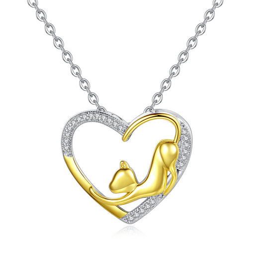 Collar Corazón Gato Chapado en Oro - Colgante Animal Minimalista