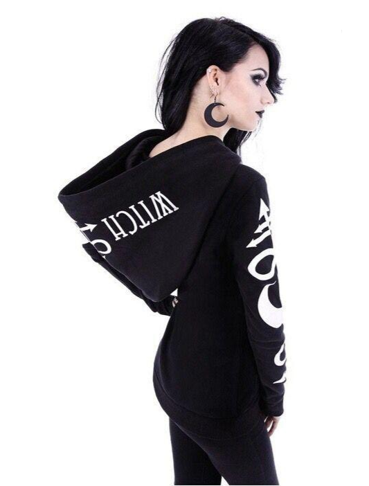 Sudadera Punk Estampado Luna Letras Grandes Manga Larga