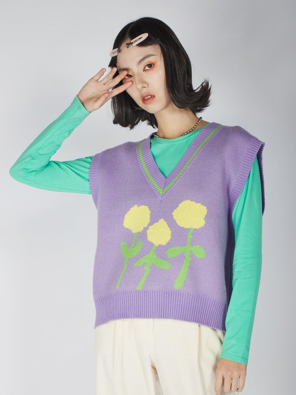 Chaleco Tejido con Estampado Floral