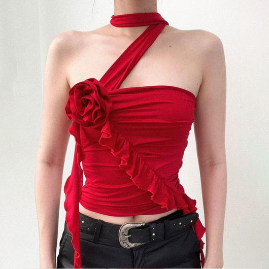 Brasier Floral 3D con Cuello Halter - Diseño Irregular Elegante - Image 3