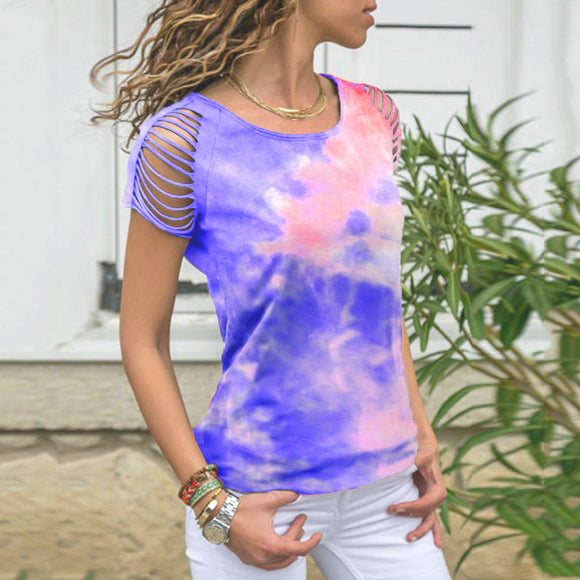 Playera Strapless Tie-Dye con Detalles Quemados para Mujer