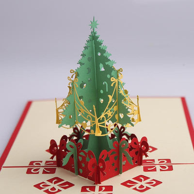 Tarjeta de Felicitación 3D Navideña - Árbol de Navidad Artesanal con Mensaje Personalizado