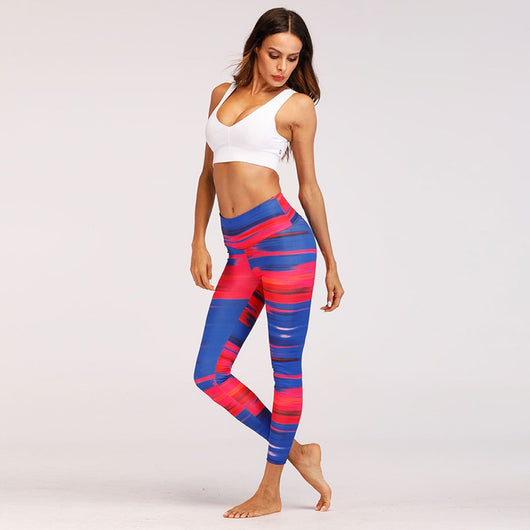 Leggins Deportivos Estampado Azul y Rojo Cintura Alta Levanta Cola - Image 5