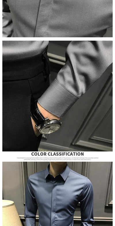 Camisa Ejecutiva Manga Larga Estilo Coreano para Hombre - Image 14