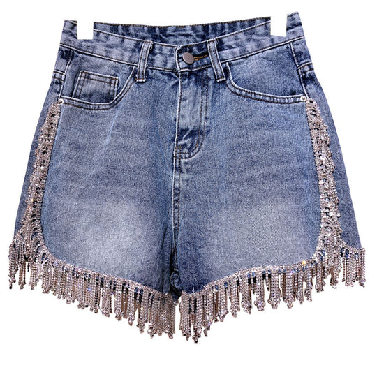 Pantalón Denim Cintura Alta con Borlas y Strass - Image 3