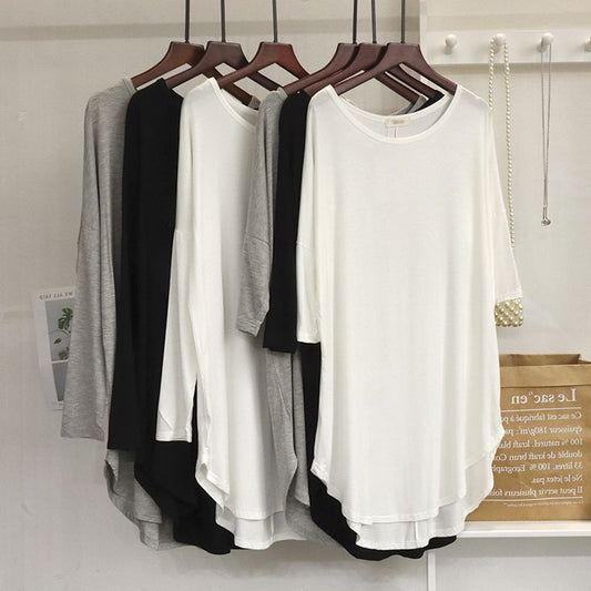 Blusa Suelta Irregular de Capas Delgada - Top Midi Versátil