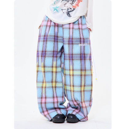 Pantalones Casuales Rectos con Patrón Cuadros Degradado Retro - Image 10