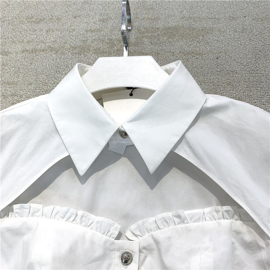 Blusa Blanca Elegante con Detalles de Volantes y Encaje Calado - Image 12