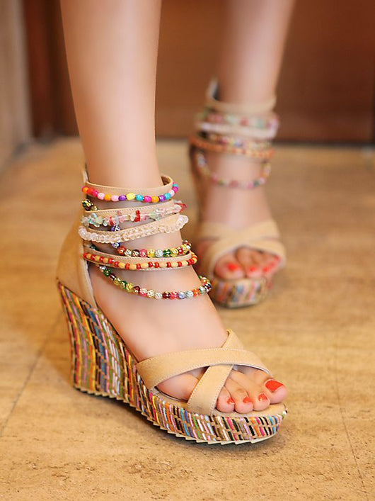 Sandalias Plataforma Bohemias Artesanales con Cuentas - Image 4