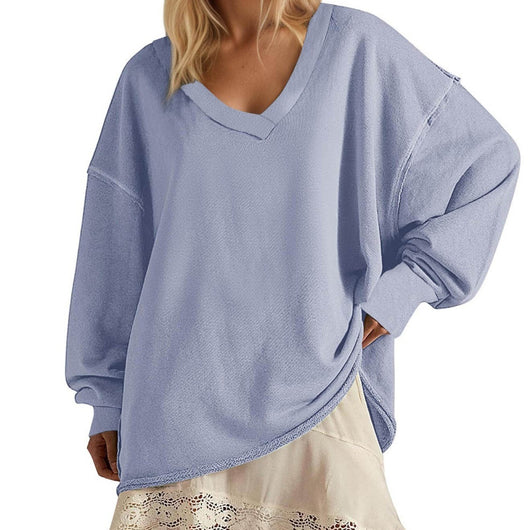 Blusa Suelta de Cuello V y Manga Larga en Colores Lisos para Mujer - Image 7