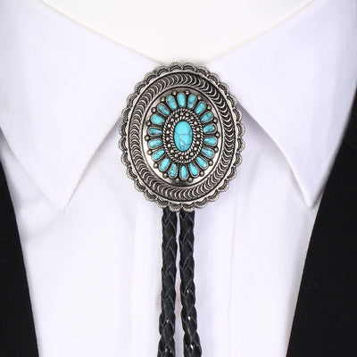 Corbata Bolo Estilo Occidental Indígena Americano con Turquesa Tallada - Image 10