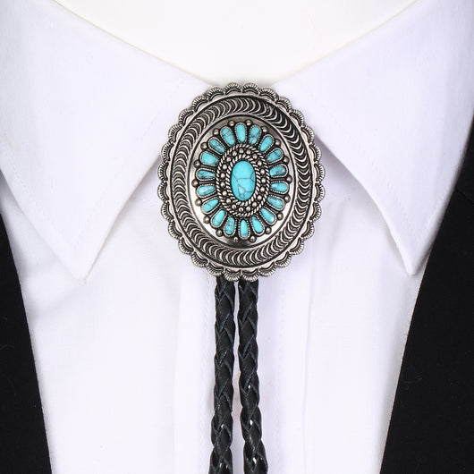 Corbata Bolo Estilo Occidental Indígena Americano con Turquesa Tallada - Image 10