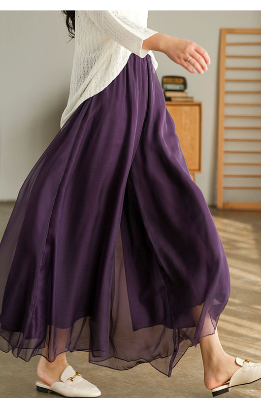 Pantalones Anchos de Cintura Alta en Malla y Gasa - Comodidad Elegante - Image 32