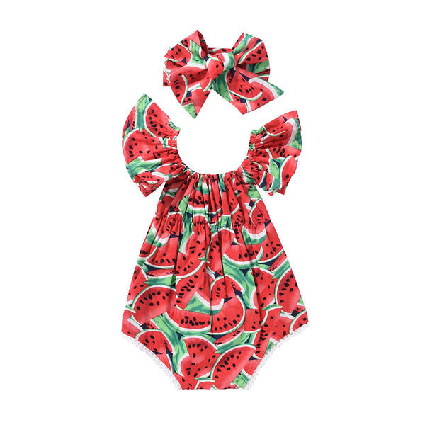 Enterizo para Bebé Estampado Sandía con Encaje Rojo