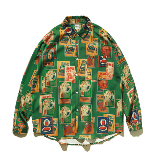 Camisa Estampado Cigarrillos Manga Larga Suelta para Hombre - Image 6