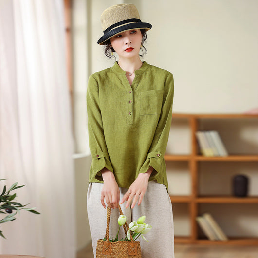Blusa de Lino Suelta y Ajustada con Lavado Arena - Image 12