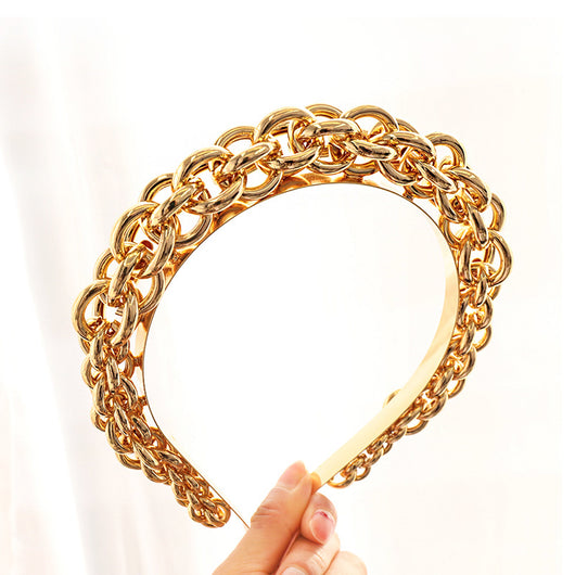 Diadema Trenzada con Cadena Metálica y Pasador para Presionar Cabello - Image 4