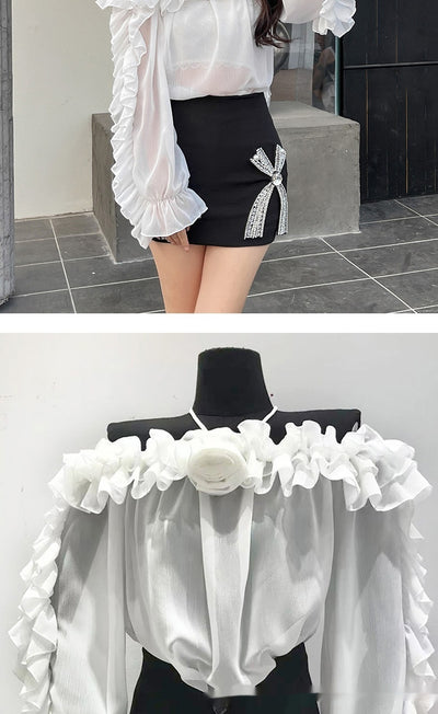 Blusa Chiffon Hombros Descubiertos Manga Larga - Image 13